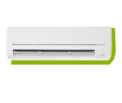A white wall-mounted air conditioning unit with a vent and control panel